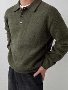 DAZY 秋冬軍綠色男士長袖 Polo 領毛衣 - 軍綠色 - 查看 2