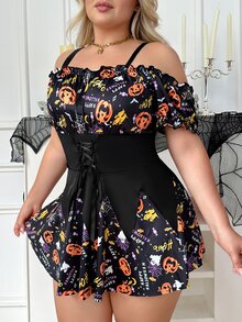 Fantasy Costume Fantasy Costume Women Plus Size Spaghetti Strap Backless Graphic Letter Print Sexy Outfit - Multicolor - View 3