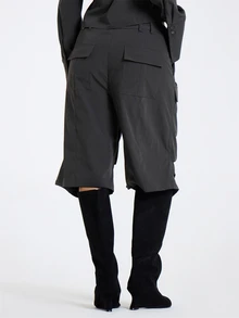 MUSERA Grey Low Waisted Cargo Style Shorts Jorts Fall Winter Women Outfit Casual - Grey - View 4