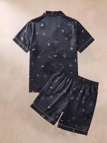 EverLounge Men's Summer New Short Sleeve & Shorts Silk Satin Thin Pajama Set, Loose Fit Premium Loungewear, Suitable For Outdoor Wear - Black - View 2