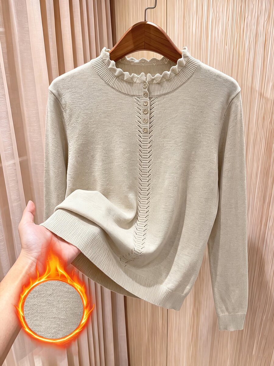 Rusticease Versatile Cute Elegant Casual Button Half-Placket Knit Cardigan For Middle-Aged And Elderly Women Office Formal Going Out Grey Fall - Beige - View 1