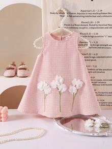 Gaun Tanpa Lengan Motif Bunga 3D Warna Pink Lucu untuk Bayi Perempuan - Berwarna merah muda - View 6