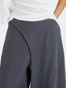 MUSERA Grey Oversized Overlay Low Rise Baggy Trouser Fall Winter Women Outfit Casual - Grey - View 5