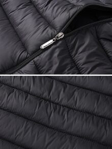 Coreblaze Men's Winter Ribbed Stand Collar Padded Coat, Thickened Cotton Padded Cardigan Jacket - Black - View 4