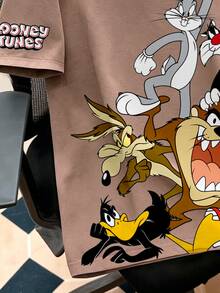 LOONEY TUNES X SHEIN Daypath 男士卡通印花休閒日常短袖T恤 - 咖啡棕 - 查看 4