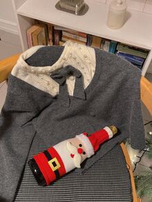 DAZY Contrast Color Patchwork Pearl Bowknot Casual Daily Korean Style Girl Autumn/Winter Knit Cardigan For Women - Grey - View 6