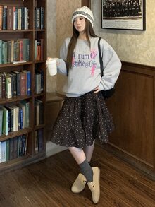 DAZY Women's Polka Dot Elastic Waist Ruched Skirt - Coffee Brown - View 4
