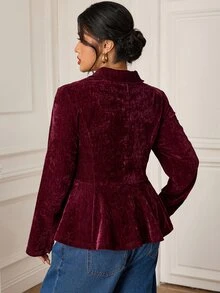 EastFlair Plus Size Women's Casual Versatile Commute & Travel Blazer Jacket - Burgundy - View 8