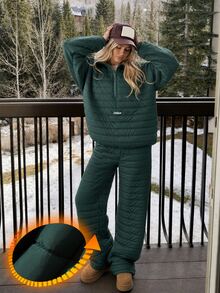 Livesso Women's Denim Long Sleeve Hooded Jacket And Pants Casual Daily Home Sleepwear Set - Army Green - View 5