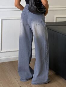 DAZY Women's Distressed Washed Faded Belted Loose Wide Leg Jeans, Casual Streetwear Everyday Autumn/Winter - Blue - View 6