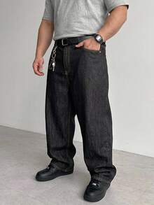 DAZY Spring/Autumn Black Washed Distressed Original Color Denim Jeans For Men, Plus Size - Black - View 5