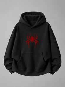 Gym Rark Men's Spider Pattern Casual Daily Wear Hooded Sports Sweatshirt - Black - View 3