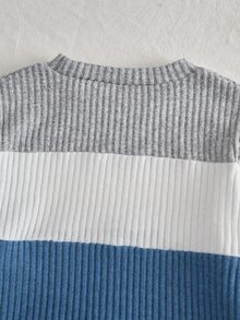 SHEIN Genkimix Kids 男童休閒運動學院風運動衫，適合日常穿著、上學、旅行與運動，為男孩提供多種搭配選擇。整體拼接設計簡約優雅，穿著舒適時尚。男孩穿上這件運動衫會感到舒適，展現休閒時尚形象，將成為男孩的最愛 - 藍色 - 查看 5