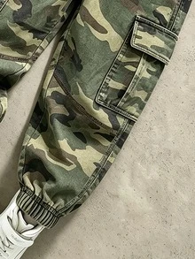 2件組男童圓領衛衣上衣與迷彩工裝褲套裝，迷彩印花套裝，長袖上衣街頭風，適合假期派對與聚會，舒適易穿，春夏秋季，柔軟舒適，男嬰首選，時尚休閒套裝 - 米色 - 查看 6