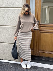 SHEIN LUNE Women's Casual Commute 2 Pieces Set Long Sleeve Striped Basic Fashion Outfit For Autumn/Winter - Multicolor - View 3