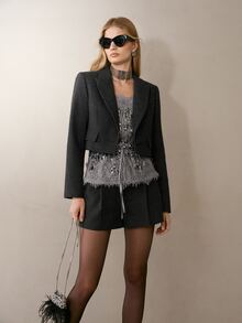 MOTF PREMIUM WOMEN'S AUTUMN/WINTER WOOL SHORT JACKET AND SHORTS MATCHING SET - Dark Grey - View 1