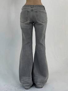 DAZY Women's Minimalist Low Waist Zipper Fly Flare Jeans Suitable For Daily Wear - Grey - View 6