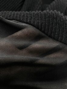 Balvessa Sheer Mesh Patchwork Half Turtleneck Ribbed Knit Bodysuit, Elastic Shaping Slim Fit Long Sleeve Bodysuit, Suitable For Daily Commute, Business Meeting, Dinner Date, Bar, Party Photo Op, Light Hot Girl Style, Autumn/Winter Layering Base - Black - View 6