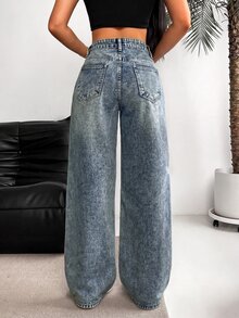 SHEIN Tall Women's Loose Distressed Denim Jeans - Blue - View 2
