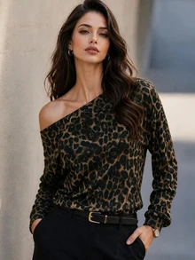 Editum Women's Fashion Leopard Print Long Sleeve T-Shirt - Multicolor - View 1