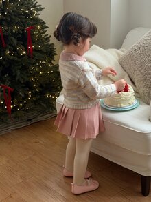 DAZY Baby Girl Striped Long Sleeve Knit Cardigan With Collar, Autumn/Winter - Grey - View 2