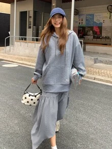 DAZY Women's Hooded Long Sleeve Mid-Length Dress, Autumn/Winter - Grey - View 1