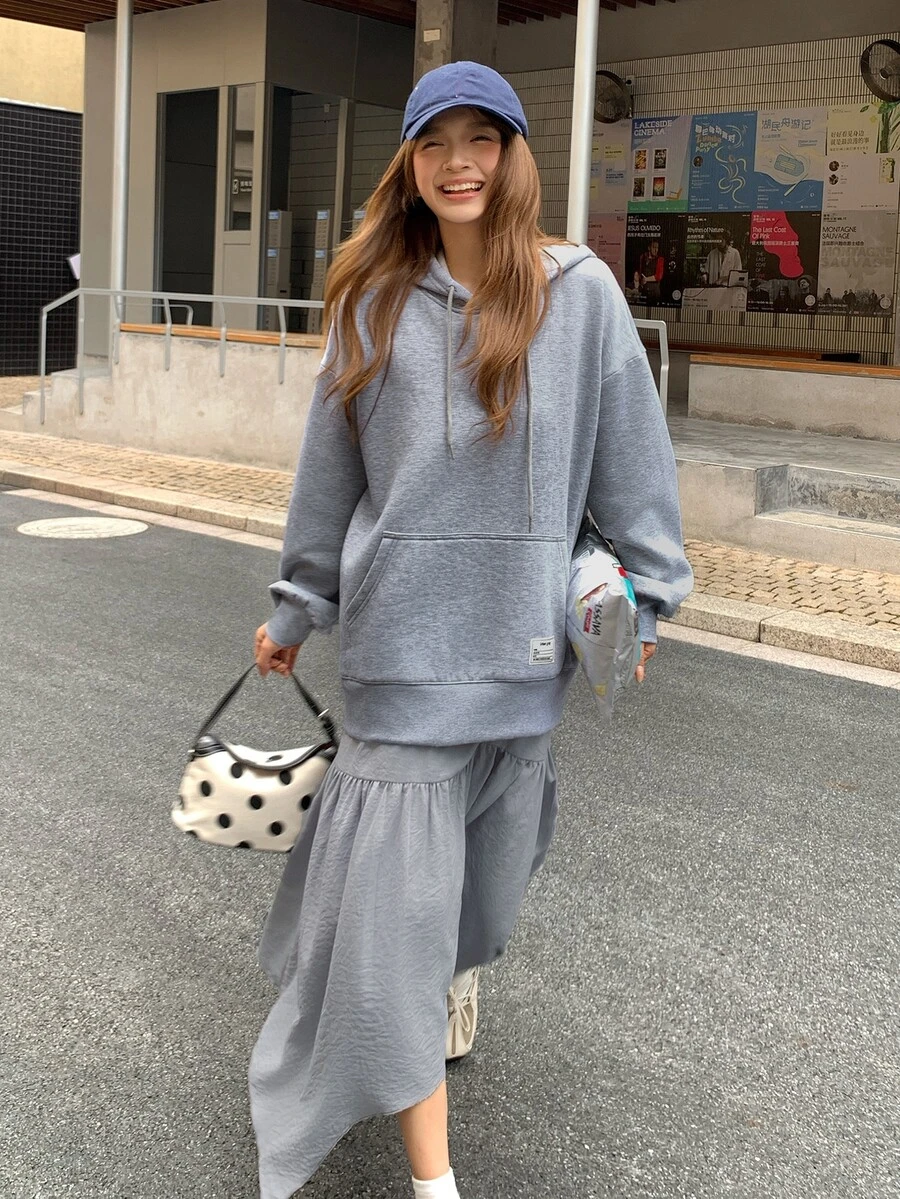DAZY Women's Hooded Long Sleeve Mid-Length Dress, Autumn/Winter - Grey - View 1