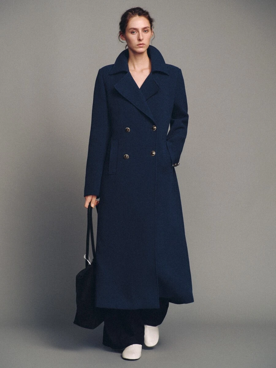 MOTF PREMIUM Large Lapel H-Line Overcoat, Autumn/Winter - Navy Blue - View 1