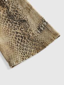 ROMWE Hippie Autumn/Winter Vintage Retro Y2K Western Animal Snake Print Ultra Low Waist Flare Jeans - Brown - View 4