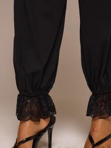 MUSERA ESSENTIALS Black Jersey Lace Trim Hareem Pants Autumn Fall Winter Cute Daily Girly Everyday - Black - View 5