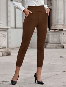 EMERY ROSE Women's Solid Color Pocket Casual Daily Wear Tight Leggings - Brown - View 3