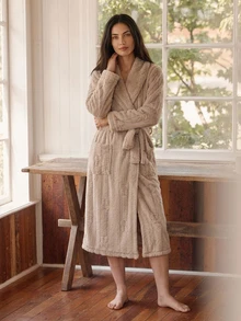 DAZY Women's Solid Color Casual Daily Home Sleepwear Robe - Khaki - View 7