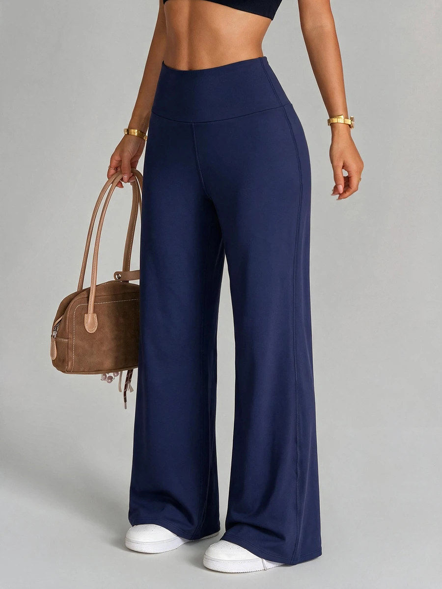 Easithlete Women's Solid Color Minimalist Loose Straight Leg Sports Pants Equestrian - Blue - View 1