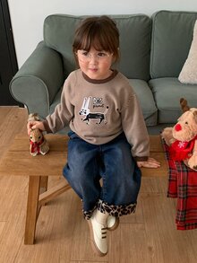 DAZY Infant/Toddler (Girl) Round Neck Striped Long Sleeve Autumn/Winter Sweatshirt - Coffee Brown - View 9