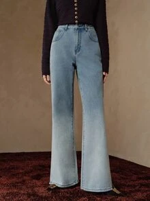 Anewsta Women's New Fashion Casual Comfortable Gradient Washed Blue Jeans Long Pants - Blue - View 1