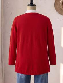 Rusticease Plus Size Red Ribbed Round Neck Long Sleeve Sweater Cozy Casual Fall Winter 2026 - Red - View 4