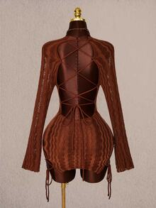 Amplova Women's Fashionable Daily Knit Backless Dress - Brown - View 4