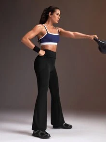 Powerista Women's Solid Color High Waist Daily Fitness Flare Leggings - Black - View 7
