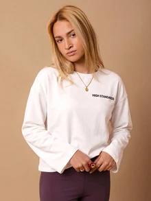 Athîral Women's Loose Round Neck Striped Long Sleeve Letter T-Shirt - White - View 3