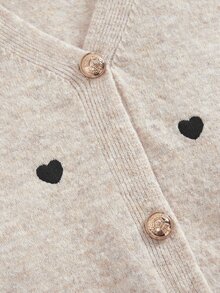 Tween Girl Tween Girls Sweater Co-Ords Autumn/Winter Casual Solid Color Apricot Heart Pattern Hem Cardigan And Knit Pants 2 Pieces Set - Apricot - View 3