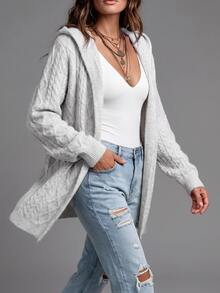 Breezaya Women's Solid Color Casual Versatile Daily Wear Hooded Cardigan - Grey - View 4