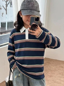 Dazy Kids Tween Girl Fall Clothes Tween Girls Solid Color Versatile T-Shirt - Navy Blue - View 5