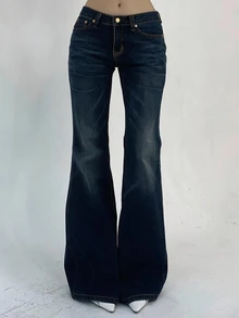 DAZY Women's Autumn Pocket Flattering Slimming Flare Leg Jeans - Blue - View 1