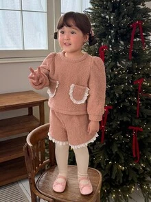 DAZY Infant (Girl) Round Neck Long Sleeve Fleece Jacket Set - Baby Pink - View 7