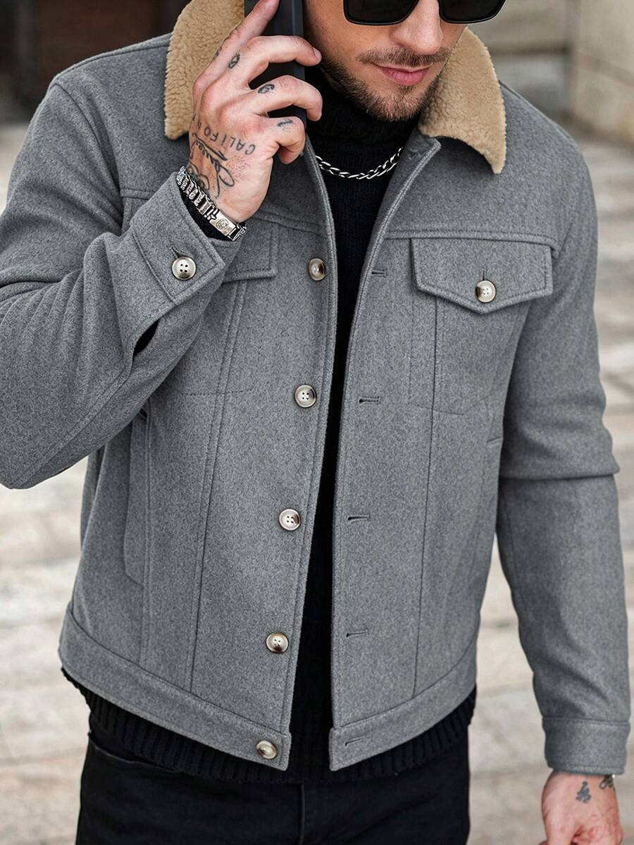 Manfinity CasualCool Men's Colorblock Casual Versatile Daily Travel Overcoat - Grey - View 1