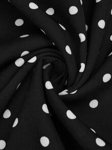 Sweetra Plus Size Women Polka Dot Pattern Asymmetrical Shoulder Top And Pants 2 Pieces Set - Black - View 11