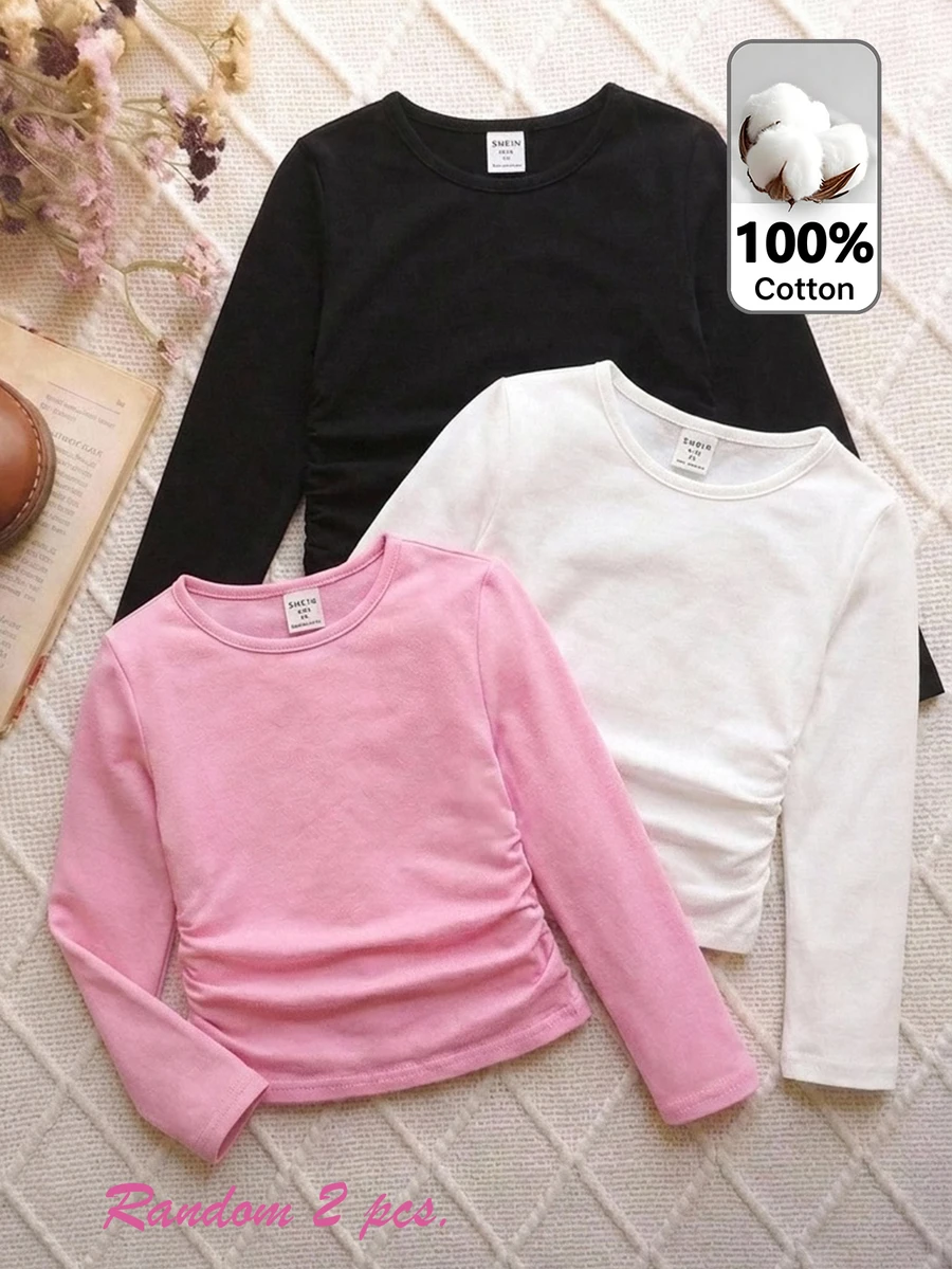 SHEIN 2PCS Young Girls T-Shirts - Multicolor - View 1