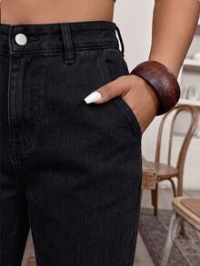 Breezaya CURVE Plus Size Pure Black Distressed Denim Carrot Pants With Semi-Elastic Waist, Rolled Hem, Multiple Pockets, Flattering Fit, Versatile Casual Pants - Black - View 6