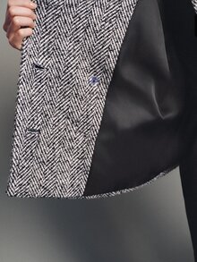 MOTF PREMIUM WOMEN'S BUTTON POCKET TWEED OVERCOAT - Black - View 3