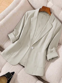 DAZY Plus Size Women Solid Color Casual Versatile Daily Wear Long Sleeve Jacket - White - View 5